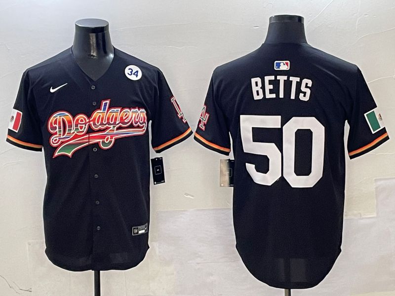 Men Los Angeles Dodgers 50 Betts Black rainbow Nike 2025 MLB Jersey style 8